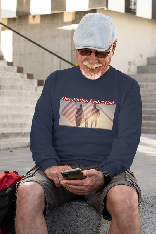 . ONE NATION UNDER GOD Heavy Weight Patriotic Christian Long Sleeve T-Shirt (S-2XL):  Men's Gildan 2400 - FREE SHIPPING