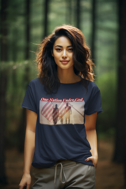 ONE NATION UNDER GOD Semi-Fitted Patriotic Christian T-Shirt (S-3XL):  Women's Gildan 5000L - FREE SHIPPING