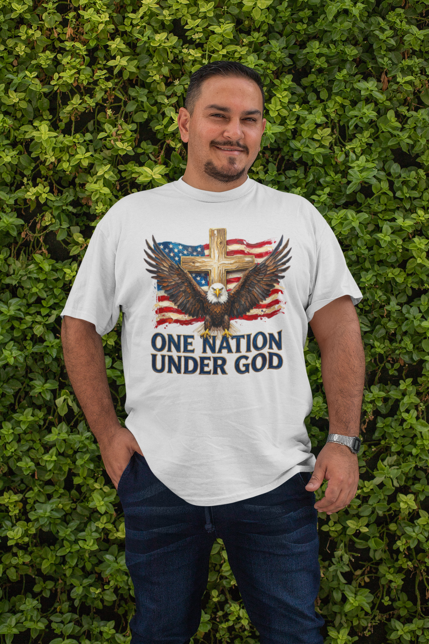 . ONE NATION UNDER GOD Plus Size Heavy Weight Patriotic Christian T-Shirt (S-5XL):  Men's Hanes Beefy-T® - FREE SHIPPING