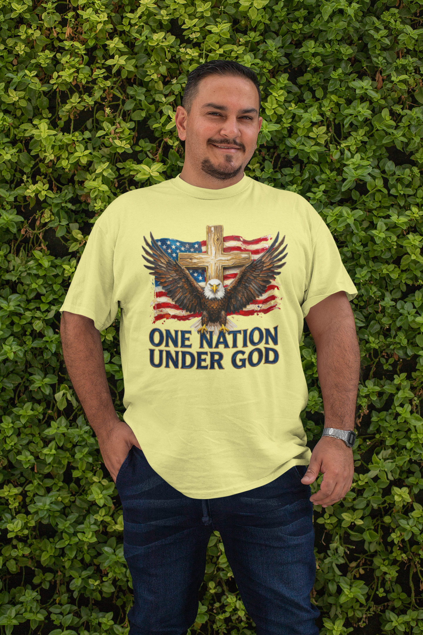 . ONE NATION UNDER GOD Plus Size Heavy Weight Patriotic Christian T-Shirt (S-5XL):  Men's Hanes Beefy-T® - FREE SHIPPING