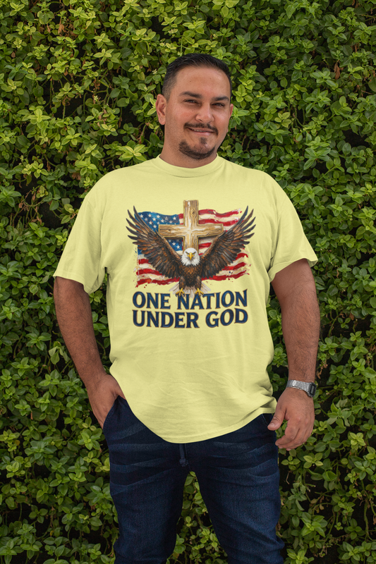 . ONE NATION UNDER GOD Plus Size Heavy Weight Patriotic Christian T-Shirt (S-5XL):  Men's Hanes Beefy-T® - FREE SHIPPING
