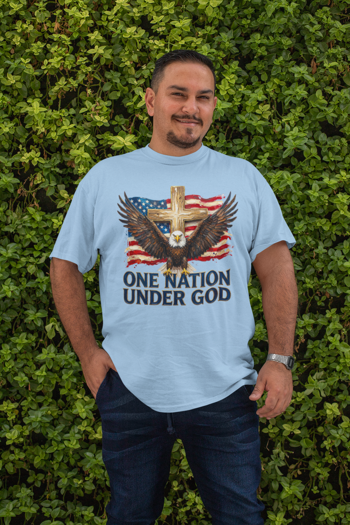 . ONE NATION UNDER GOD Plus Size Heavy Weight Patriotic Christian T-Shirt (S-5XL):  Men's Hanes Beefy-T® - FREE SHIPPING