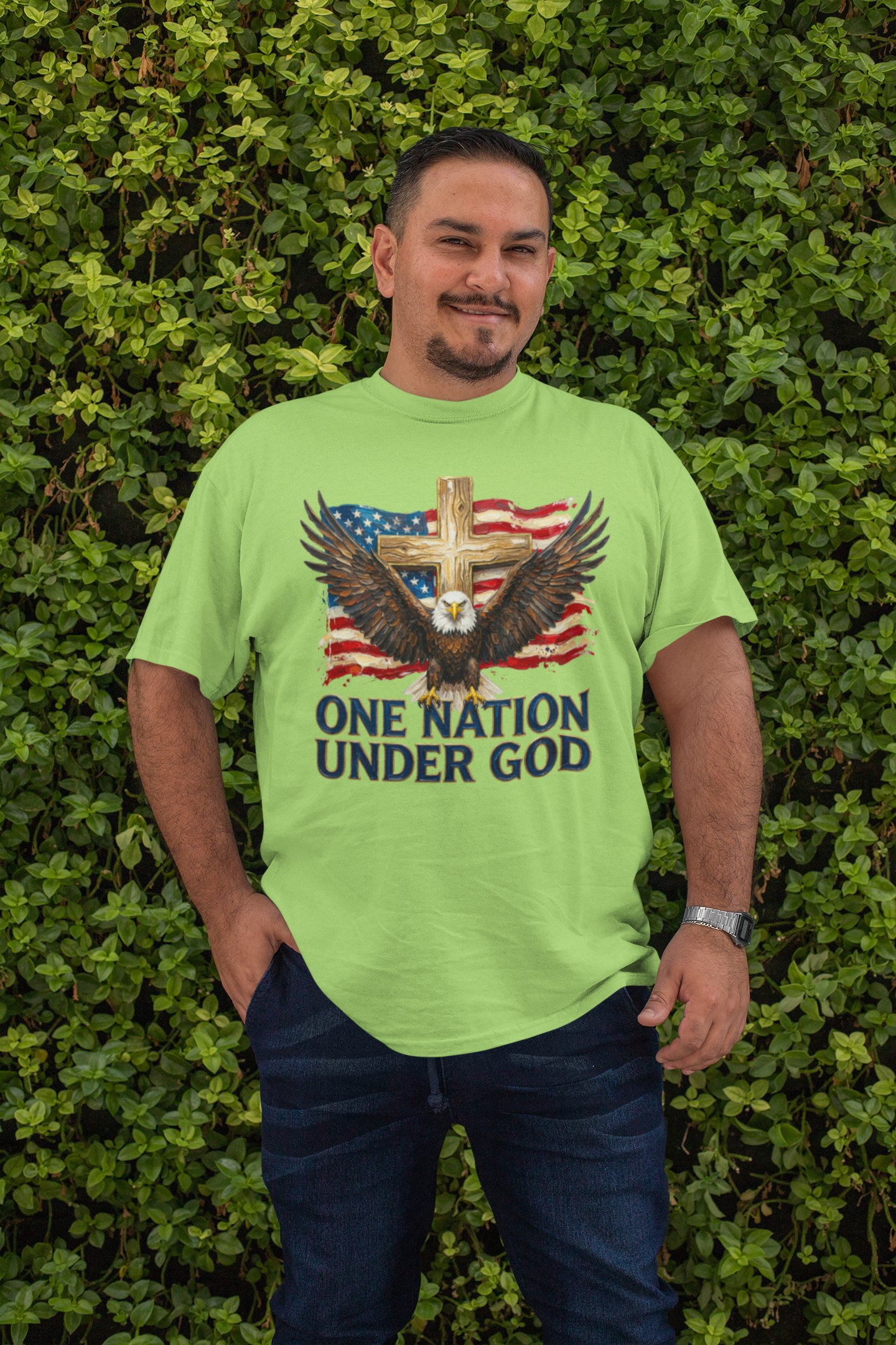 . ONE NATION UNDER GOD Plus Size Heavy Weight Patriotic Christian T-Shirt (S-5XL):  Men's Hanes Beefy-T® - FREE SHIPPING