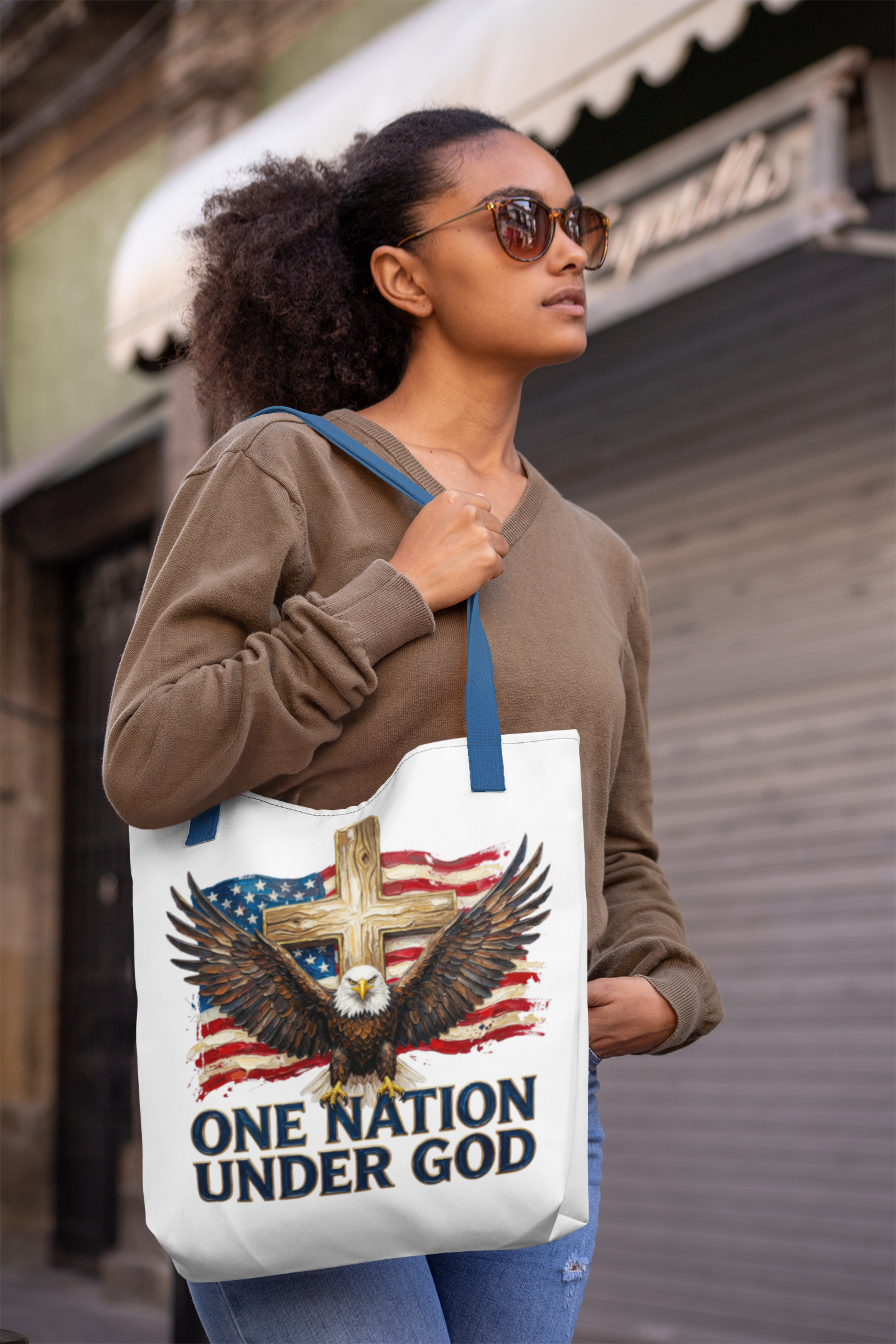 ONE NATION UNDER GOD Patriotic Christian 100% Polyester Tote Bag (3 sizes) - FREE SHIPPING