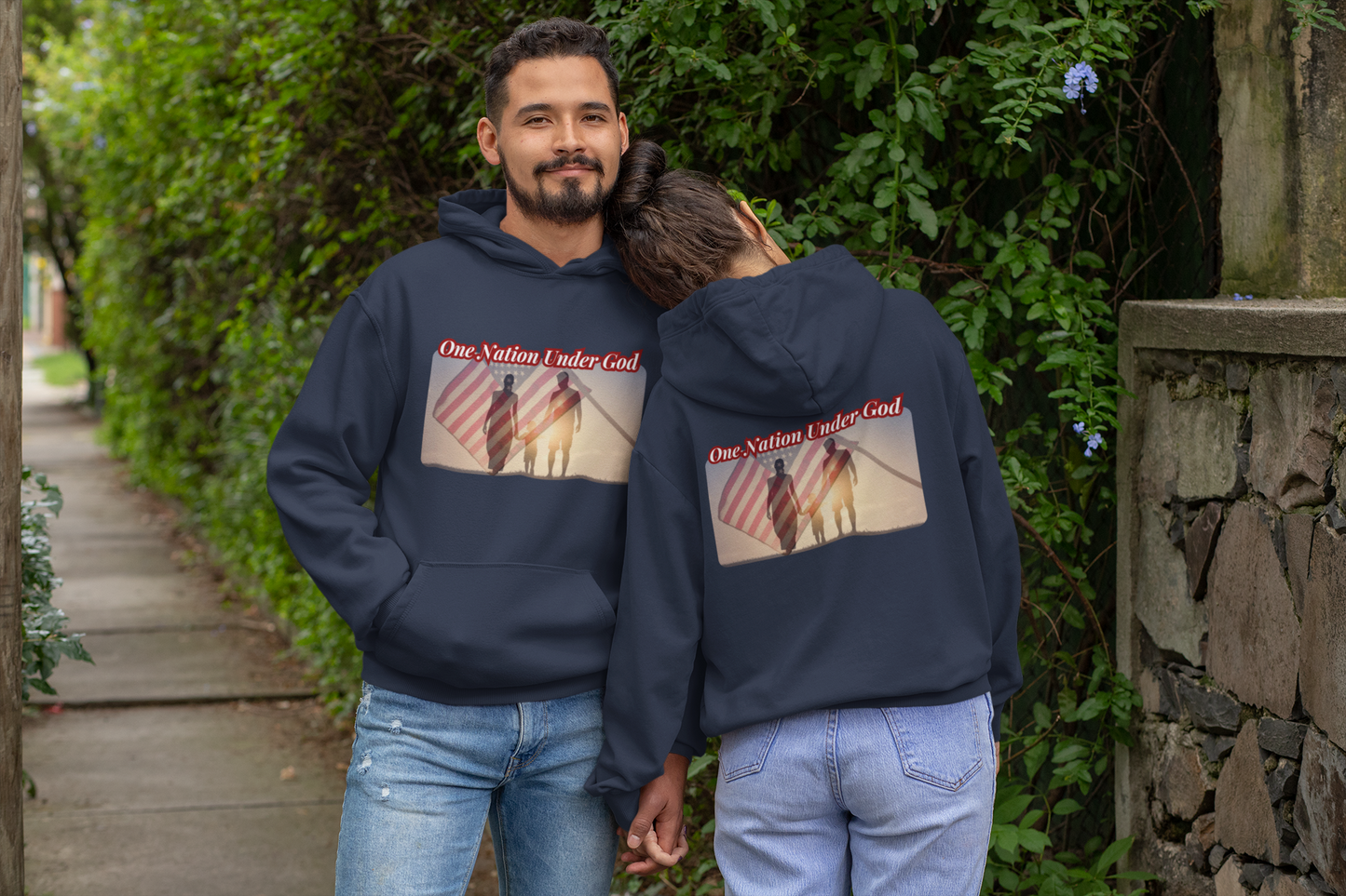 ONE NATION UNDER GOD Heavy Weight Patriotic Christian Hoodie (S-5XL):  Men's & Women's Gildan 18500 - FREE SHIPPING