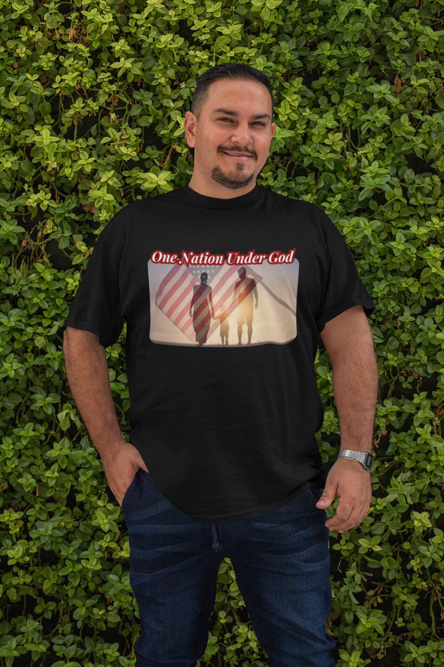 . ONE NATION UNDER GOD Plus Size Heavy Weight Patriotic Christian T-Shirt (S-5XL):  Men's Hanes Beefy-T® - FREE SHIPPING