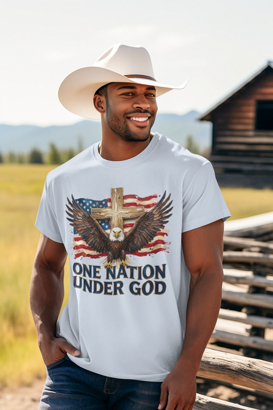 ONE NATION UNDER GOD Patriotic Christian T-Shirt (S-5XL):  Men's Medium Weight Gildan 5000 - FREE SHIPPING