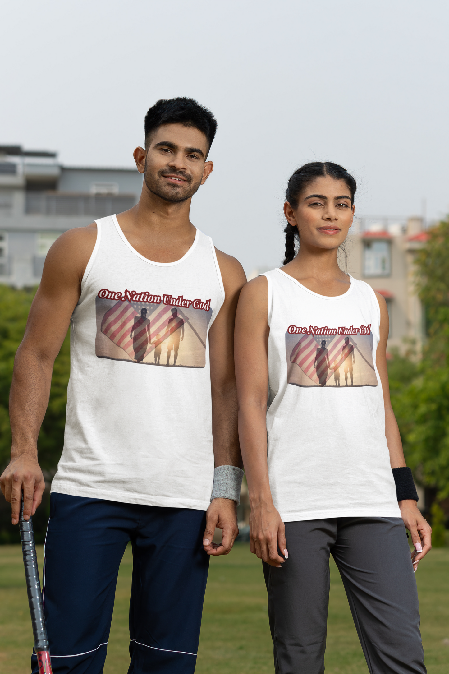 ONE NATION UNDER GOD Medium Weight Patriotic Christian Tank Top (S-2XL):  Men's & Women's 5200 - FREE SHIPPING