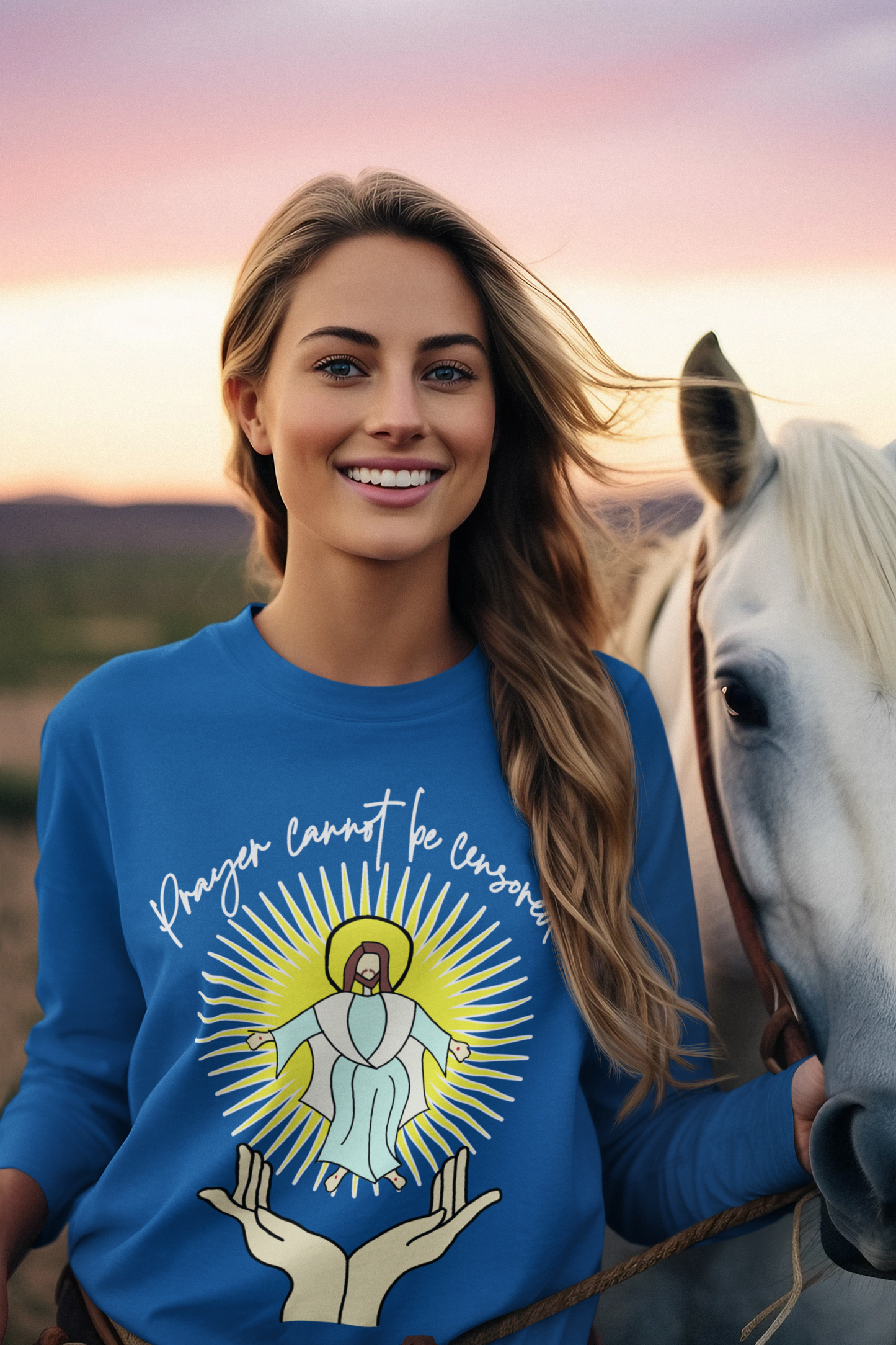 PRAYER CANNOT BE CENSORED Heavy Weight Patriotic Christian Long Sleeve T-Shirt (S-2XL):  Women's Gildan 2400 - FREE SHIPPING