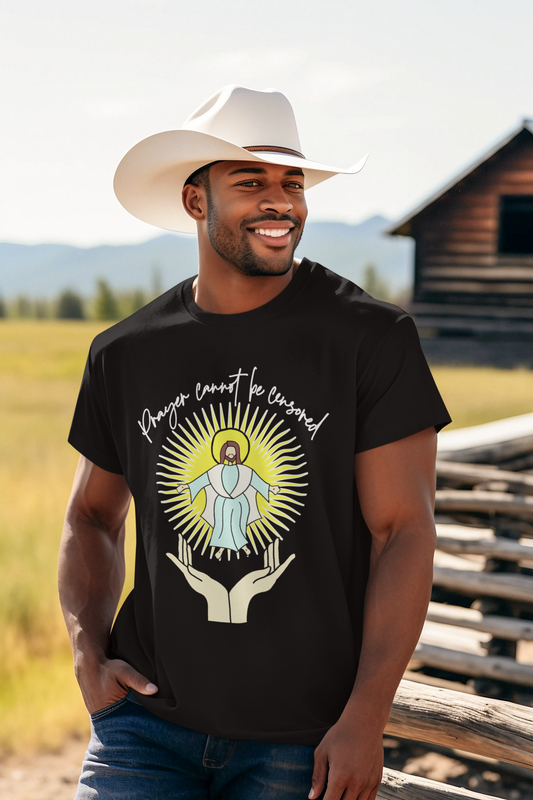 PRAYER CANNOT BE CENSORED Christian T-Shirt (S-5XL): Men's Medium Weight Gildan 5000 - FREE SHIPPING