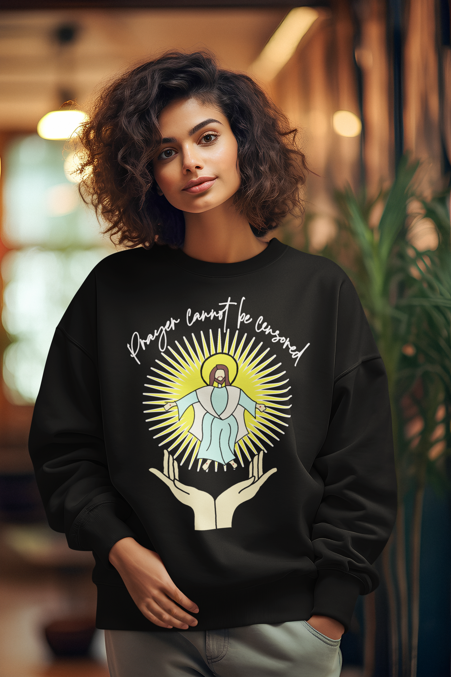 PRAYER CANNOT BE CENSORED Heavy Weight Patriotic Christian Sweatshirt (S-5XL):  Women's Gildan 18000 - FREE SHIPPING