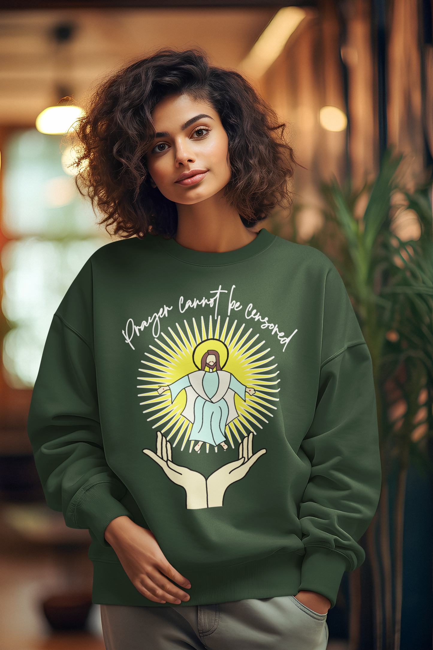 PRAYER CANNOT BE CENSORED Heavy Weight Patriotic Christian Sweatshirt (S-5XL):  Women's Gildan 18000 - FREE SHIPPING