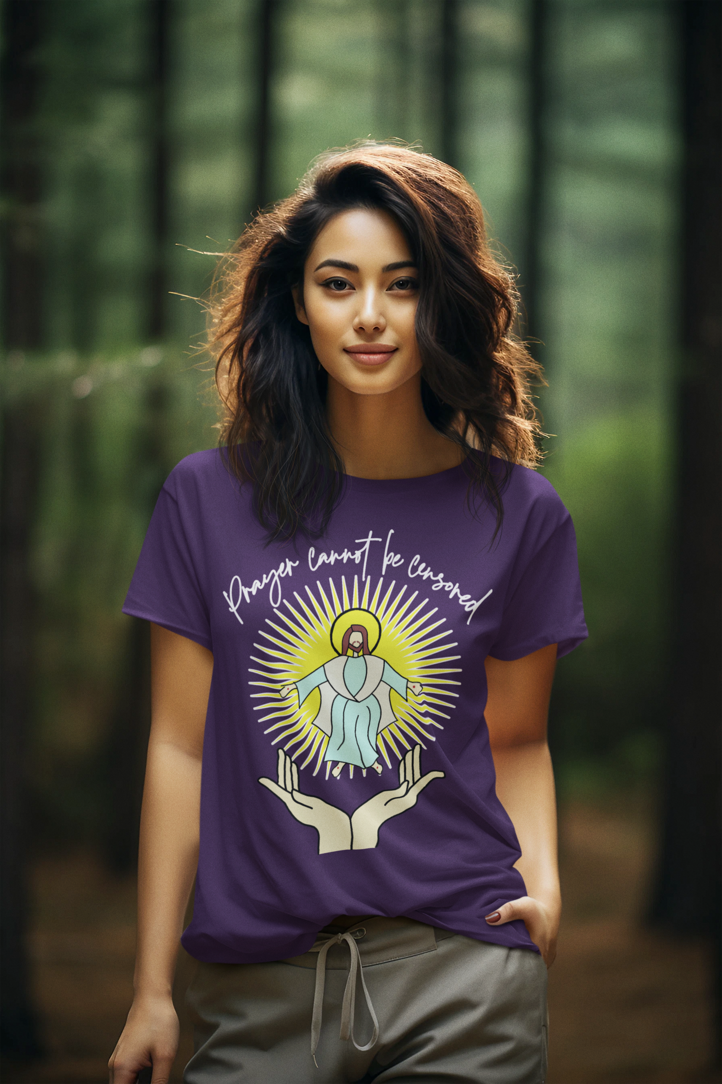 PRAYER CANNOT BE CENSORED Semi-Fitted Patriotic Christian T-Shirt (S-3XL):  Women's Gildan 5000L - FREE SHIPPING