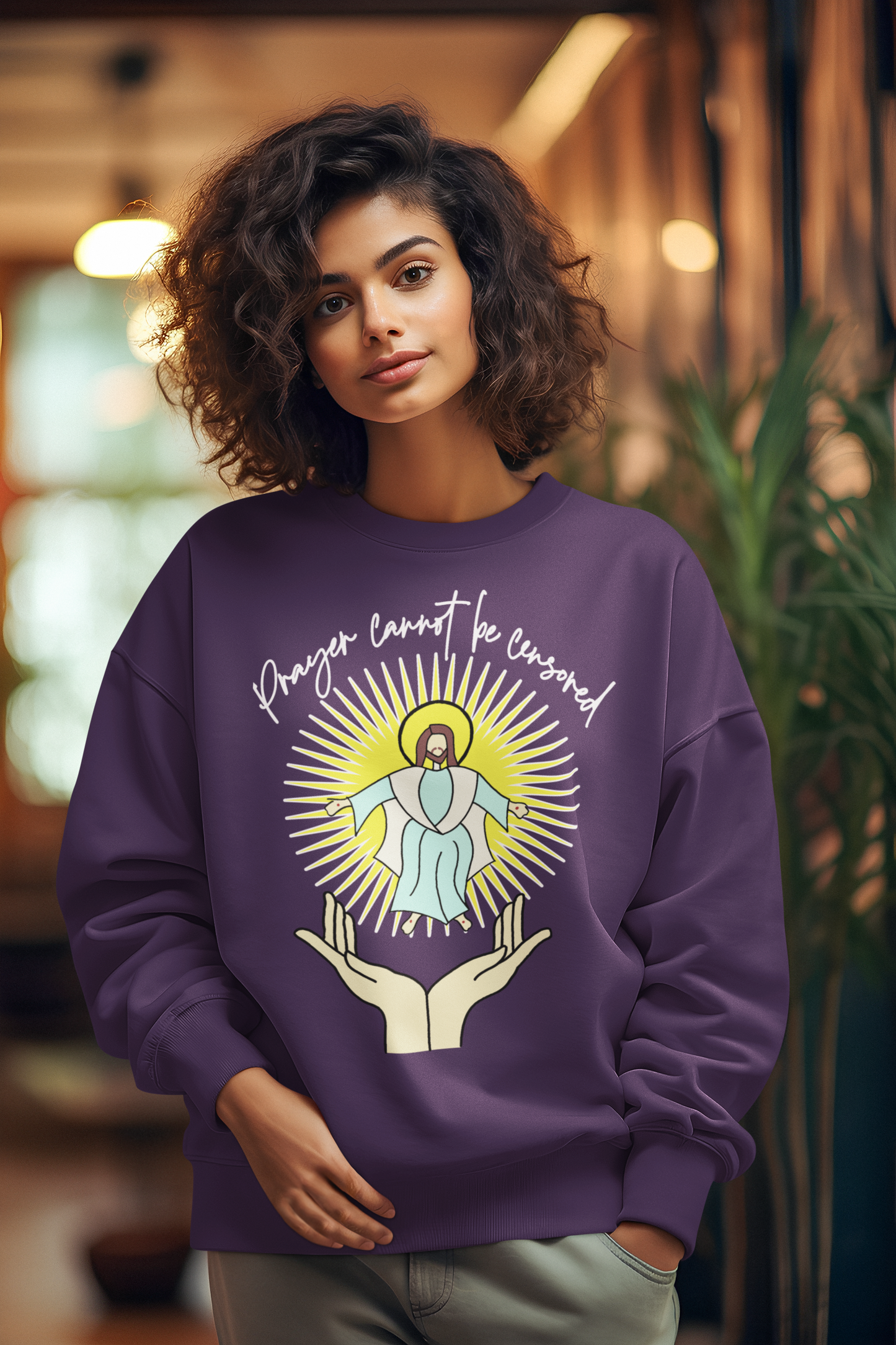 PRAYER CANNOT BE CENSORED Heavy Weight Patriotic Christian Sweatshirt (S-5XL):  Women's Gildan 18000 - FREE SHIPPING