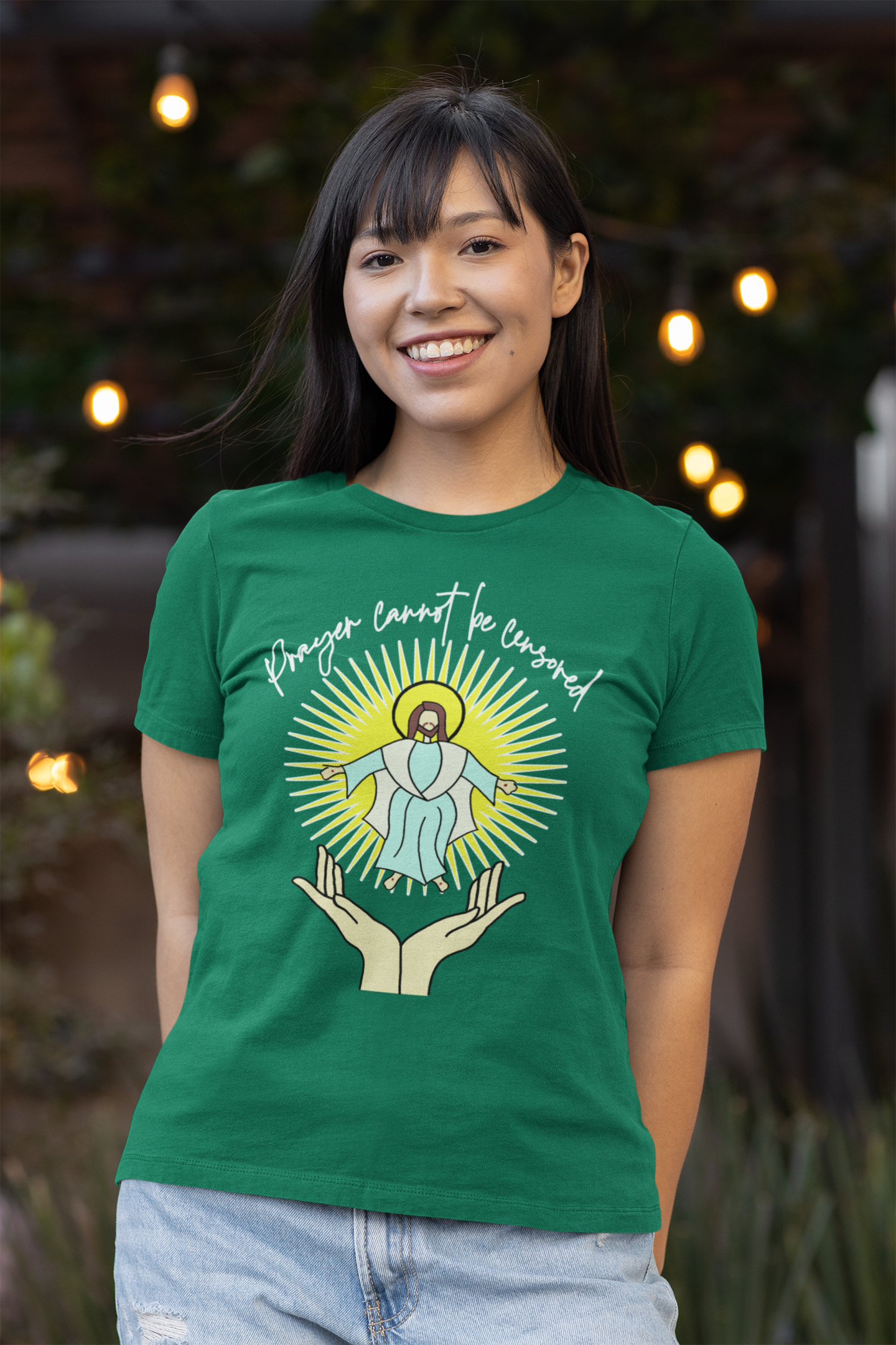 PRAYER CANNOT BE CENSORED Fitted Patriotic Christian T-Shirt (S-2XL):  Women's Bella+Canvas 6004 - FREE SHIPPING