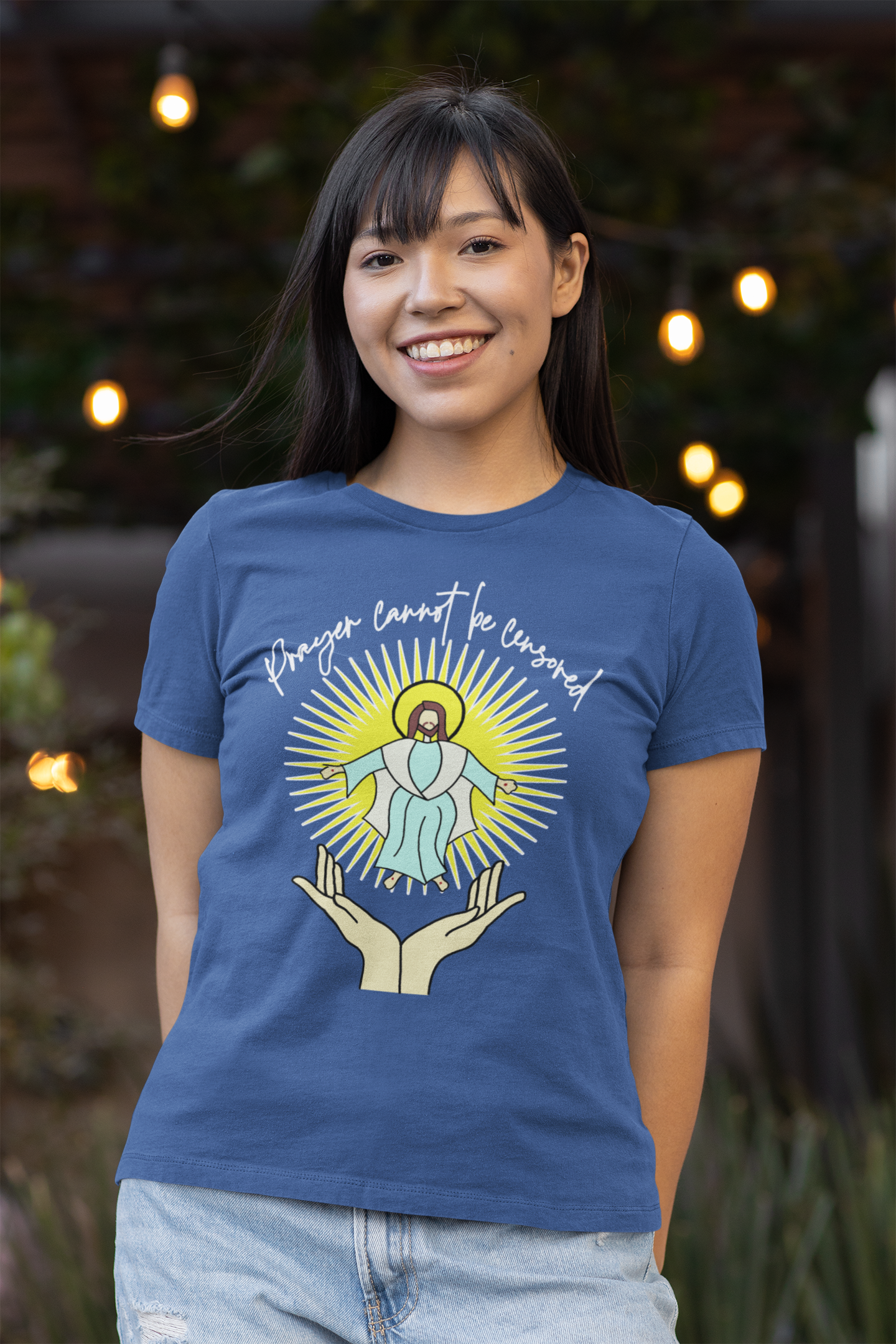 PRAYER CANNOT BE CENSORED Fitted Patriotic Christian T-Shirt (S-2XL):  Women's Bella+Canvas 6004 - FREE SHIPPING
