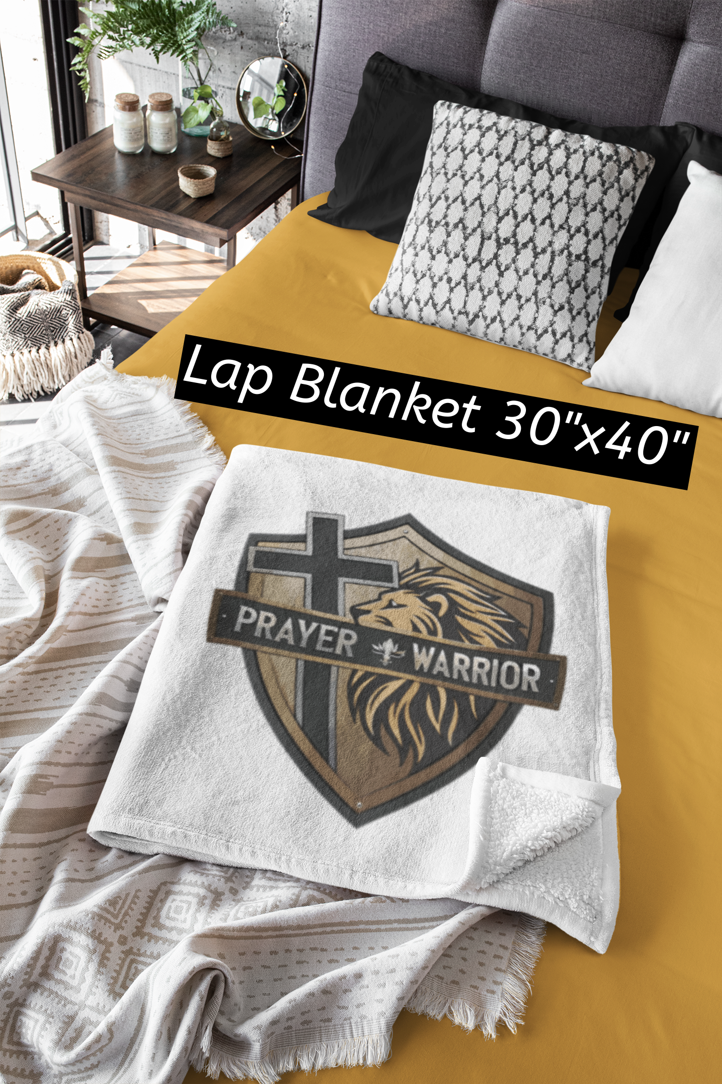 PRAYER WARRIOR Light Weight Christian Velveteen Plush Blanket (3 sizes available) - FREE SHIPPING