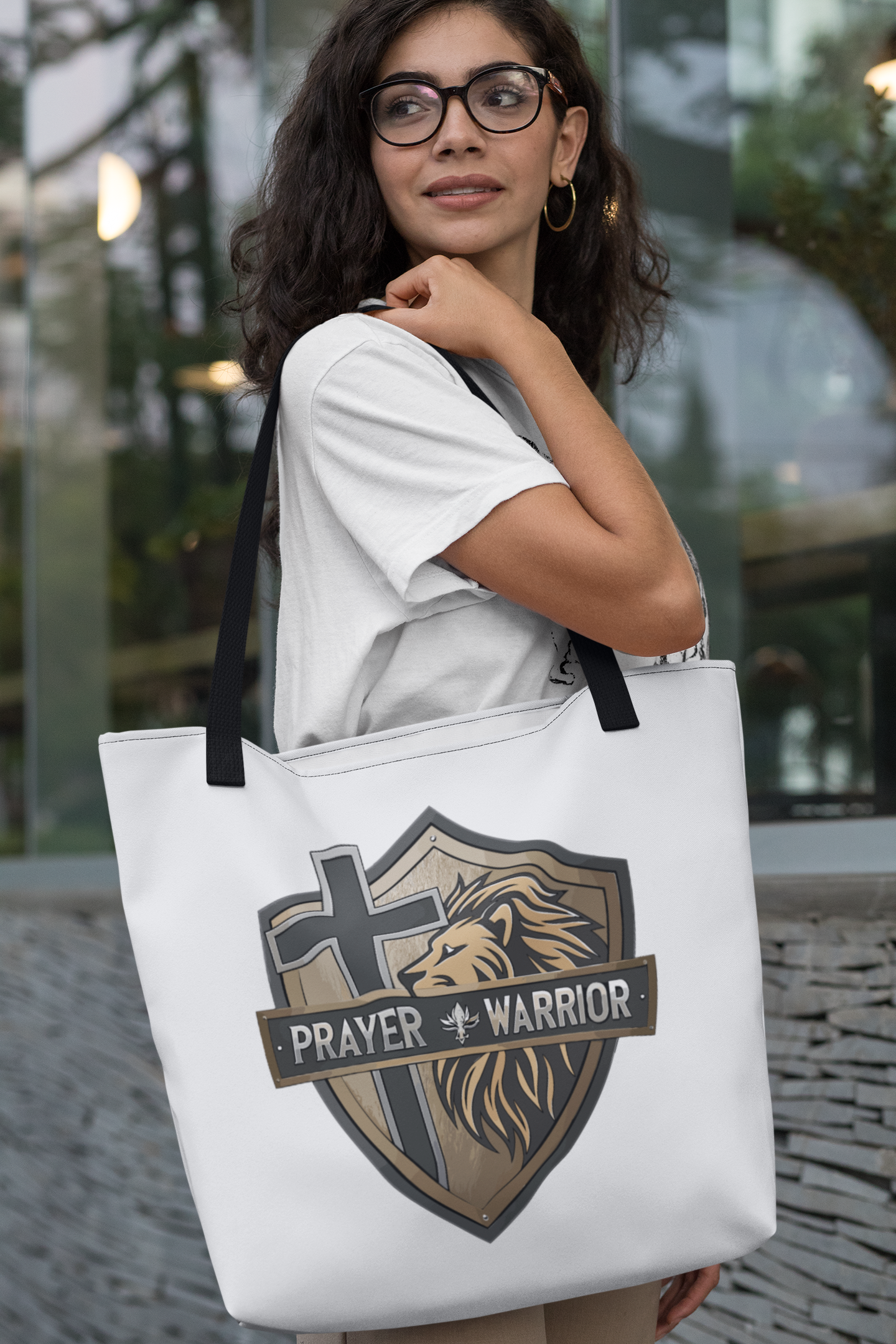 PRAYER WARRIOR Christian 100% Polyester Tote Bag (3 sizes) - FREE SHIPPING