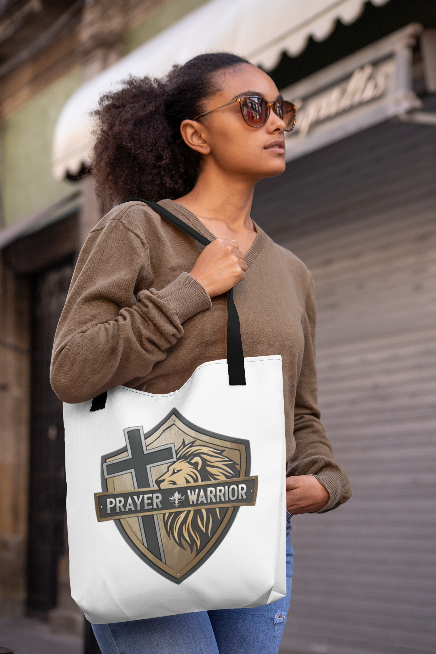PRAYER WARRIOR Christian 100% Polyester Tote Bag (3 sizes) - FREE SHIPPING