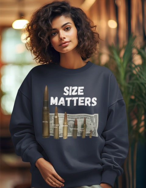 SIZE MATTERS Heavy Weight Patriotic Sweatshirt (S-5XL):  Women's Gildan 18000 - FREE SHIPPING