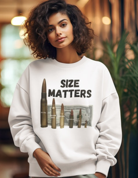 SIZE MATTERS Heavy Weight Patriotic Sweatshirt (S-5XL):  Women's Gildan 18000 - FREE SHIPPING