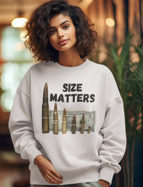 SIZE MATTERS Heavy Weight Patriotic Sweatshirt (S-5XL):  Women's Gildan 18000 - FREE SHIPPING