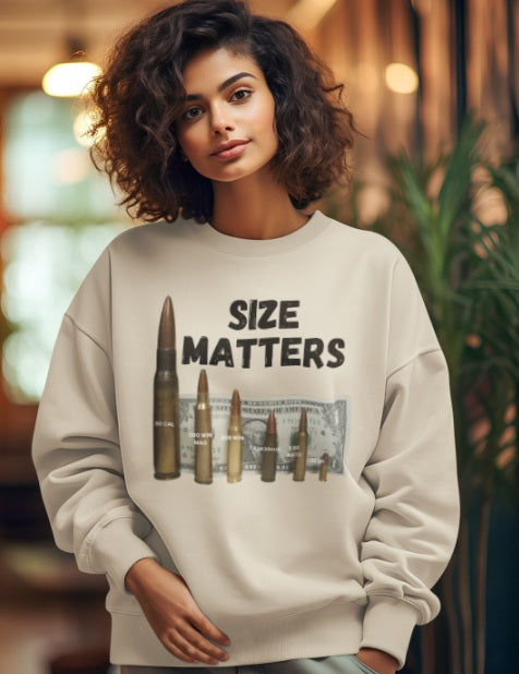 SIZE MATTERS Heavy Weight Patriotic Sweatshirt (S-5XL):  Women's Gildan 18000 - FREE SHIPPING