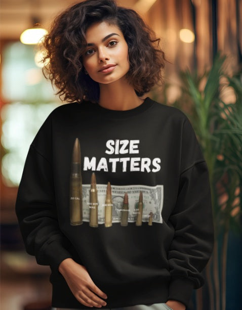 SIZE MATTERS Heavy Weight Patriotic Sweatshirt (S-5XL):  Women's Gildan 18000 - FREE SHIPPING