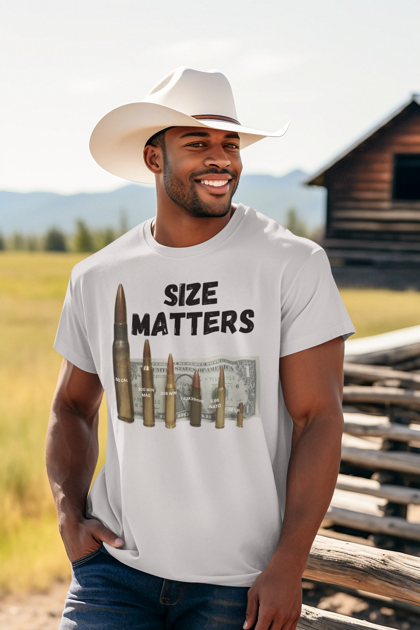 SIZE MATTERS Patriotic T-Shirt (S-5XL):  Men's Medium Weight Gildan 5000 - FREE SHIPPING