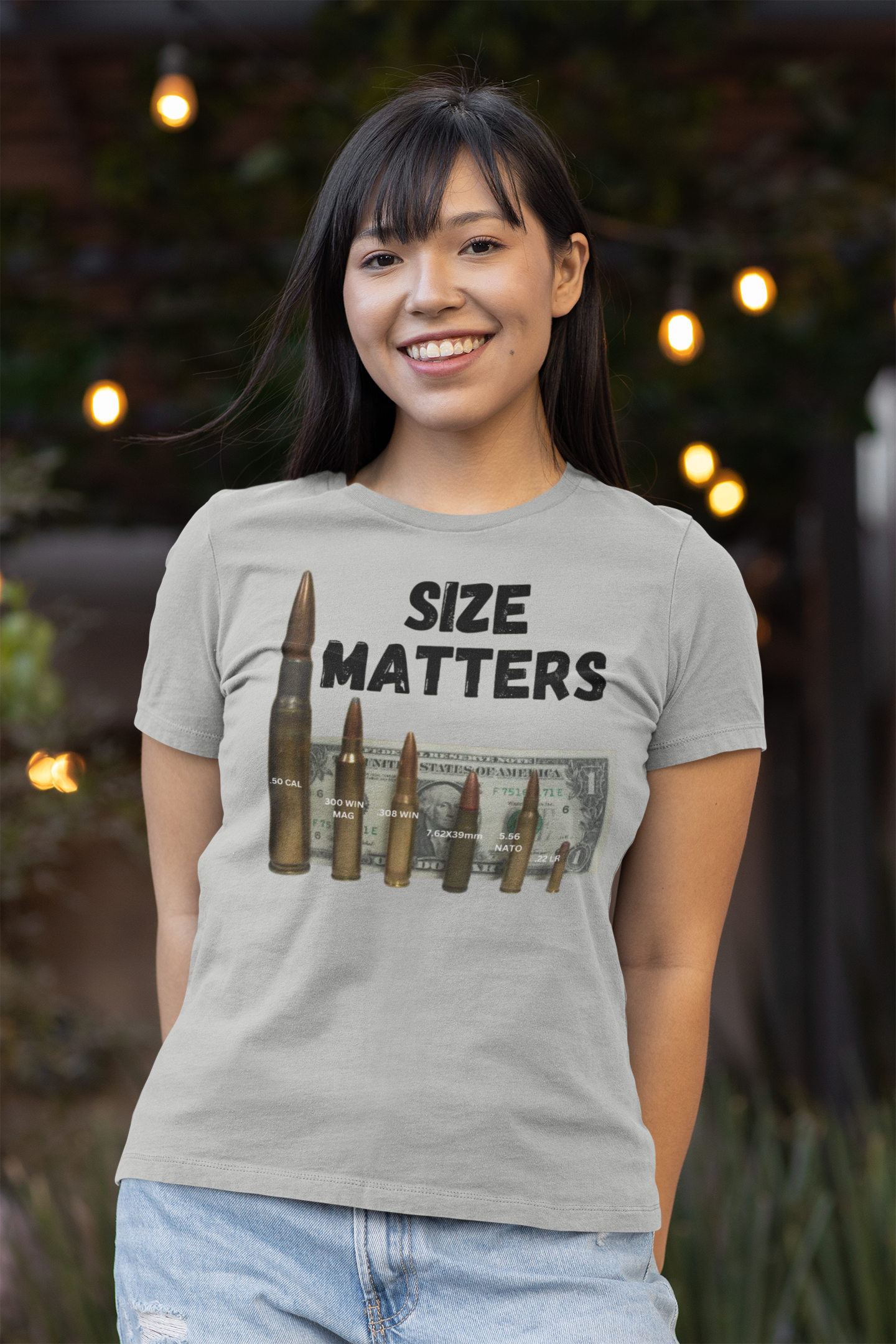 SIZE MATTERS Fitted Patriotic T-Shirt (S-2XL):  Women's Bella+Canvas 6004 - FREE SHIPPING