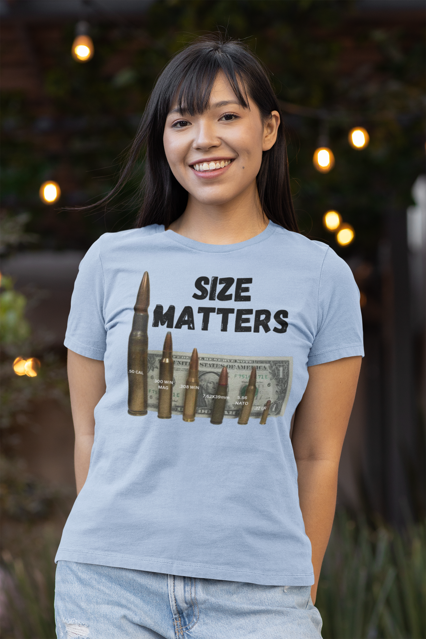 SIZE MATTERS Fitted Patriotic T-Shirt (S-2XL):  Women's Bella+Canvas 6004 - FREE SHIPPING