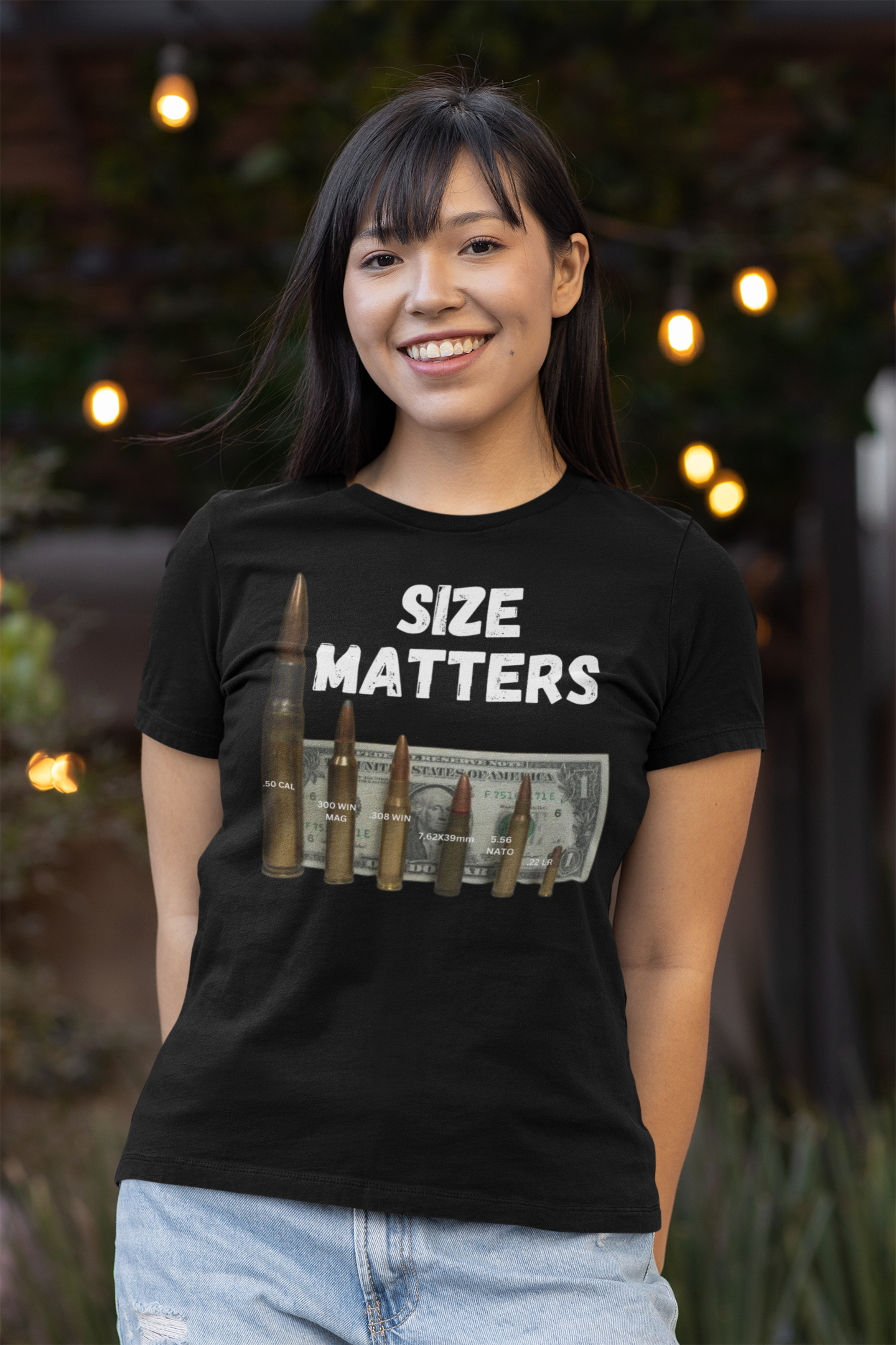 SIZE MATTERS Fitted Patriotic T-Shirt (S-2XL):  Women's Bella+Canvas 6004 - FREE SHIPPING