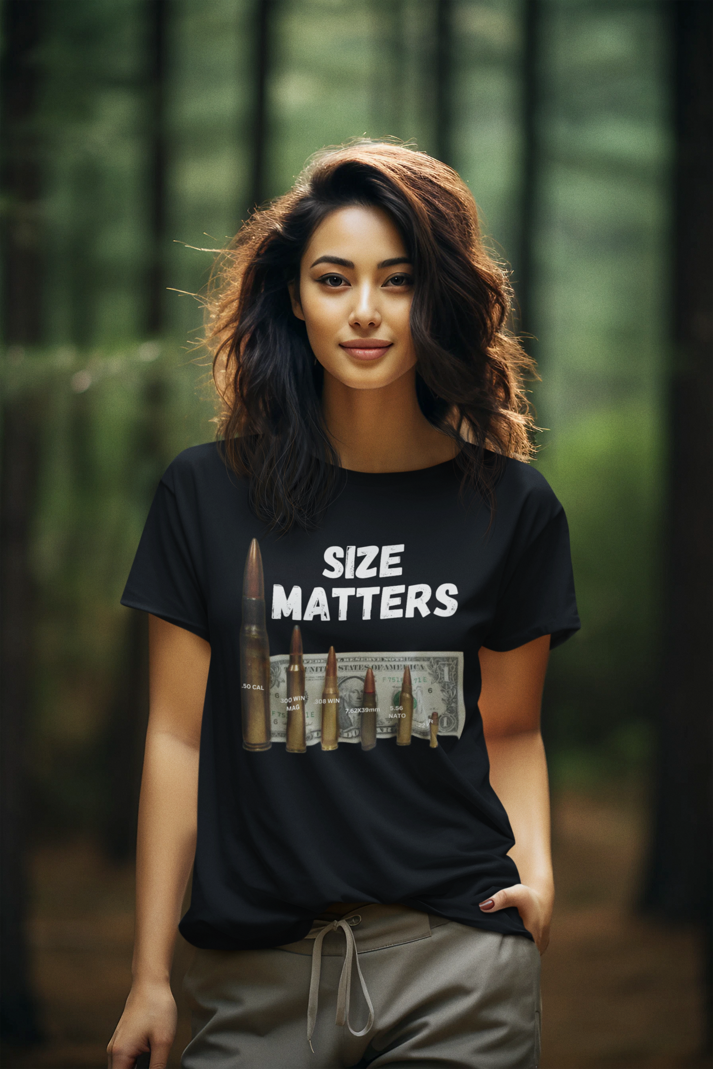 SIZE MATTERS Semi-Fitted Patriotic T-Shirt (S-3XL):  Women's Gildan 5000L - FREE SHIPPING