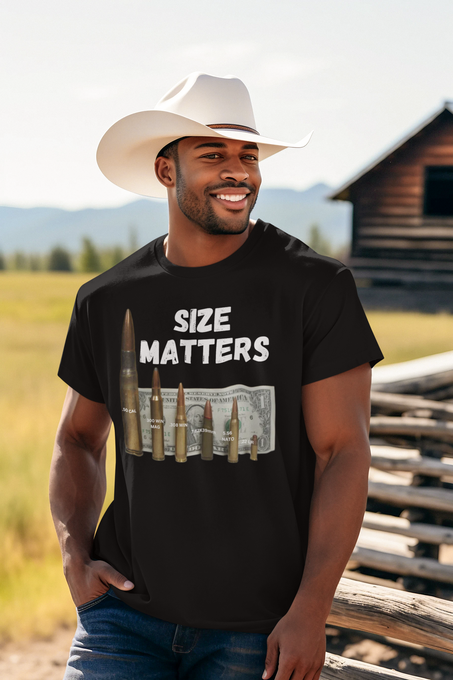 SIZE MATTERS Patriotic T-Shirt (S-5XL):  Men's Medium Weight Gildan 5000 - FREE SHIPPING