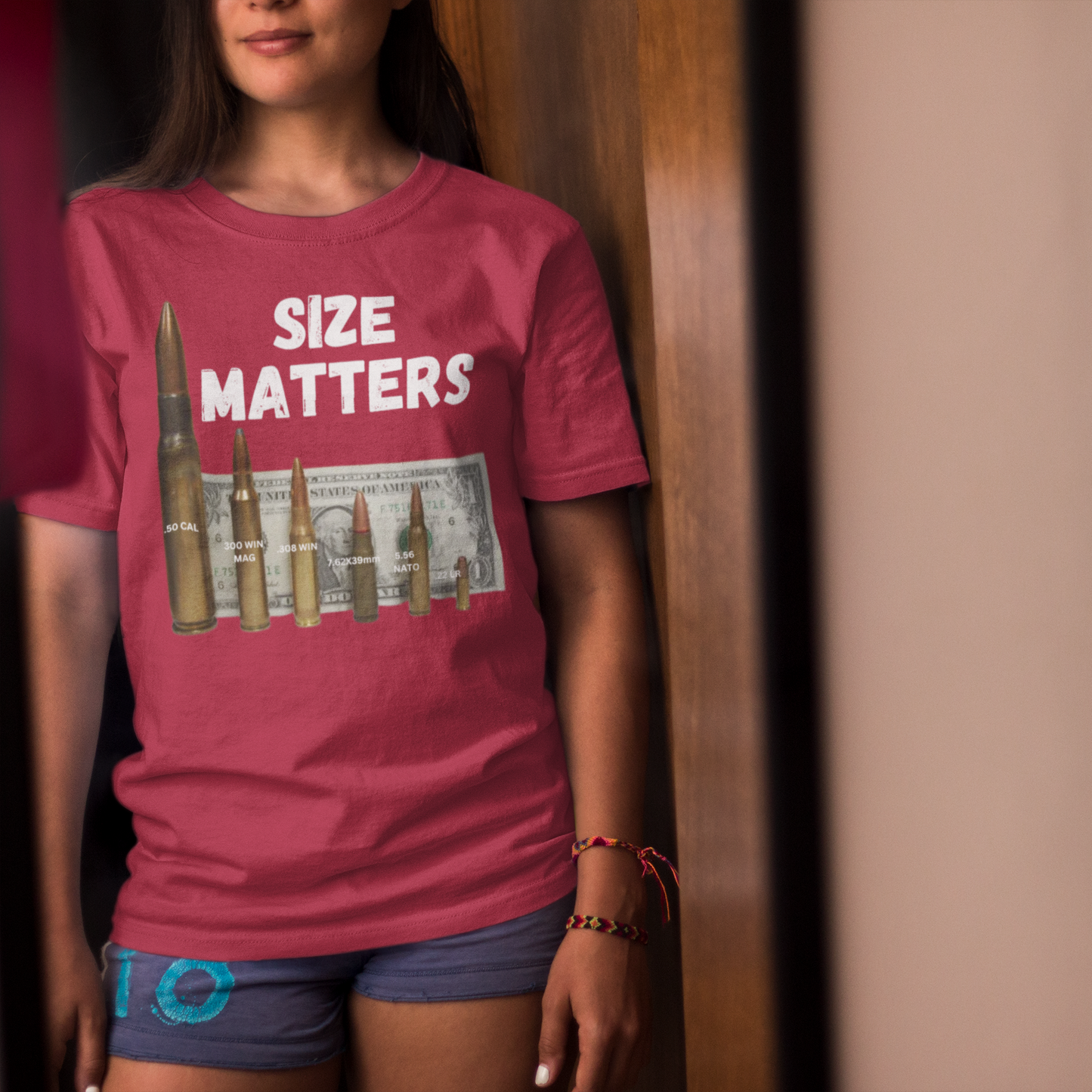 SIZE MATTERS Classic Patriotic T-Shirt (S-5XL):  Women's Medium Weight Gildan 5000 - FREE SHIPPING