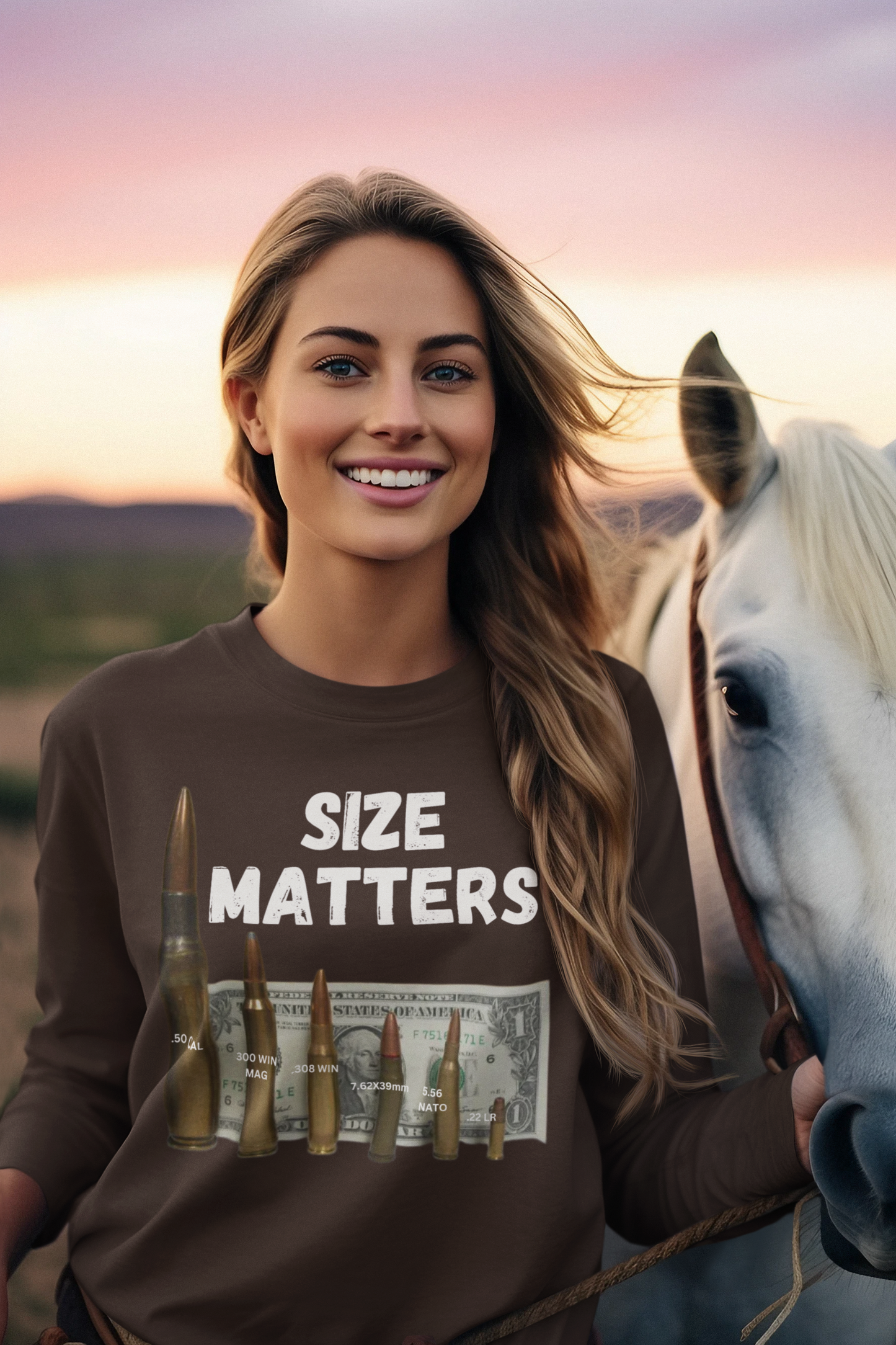 SIZE MATTERS Heavy Weight Patriotic Military Long Sleeve T-Shirt (S-2XL):  Women's Gildan 2400 - FREE SHIPPING