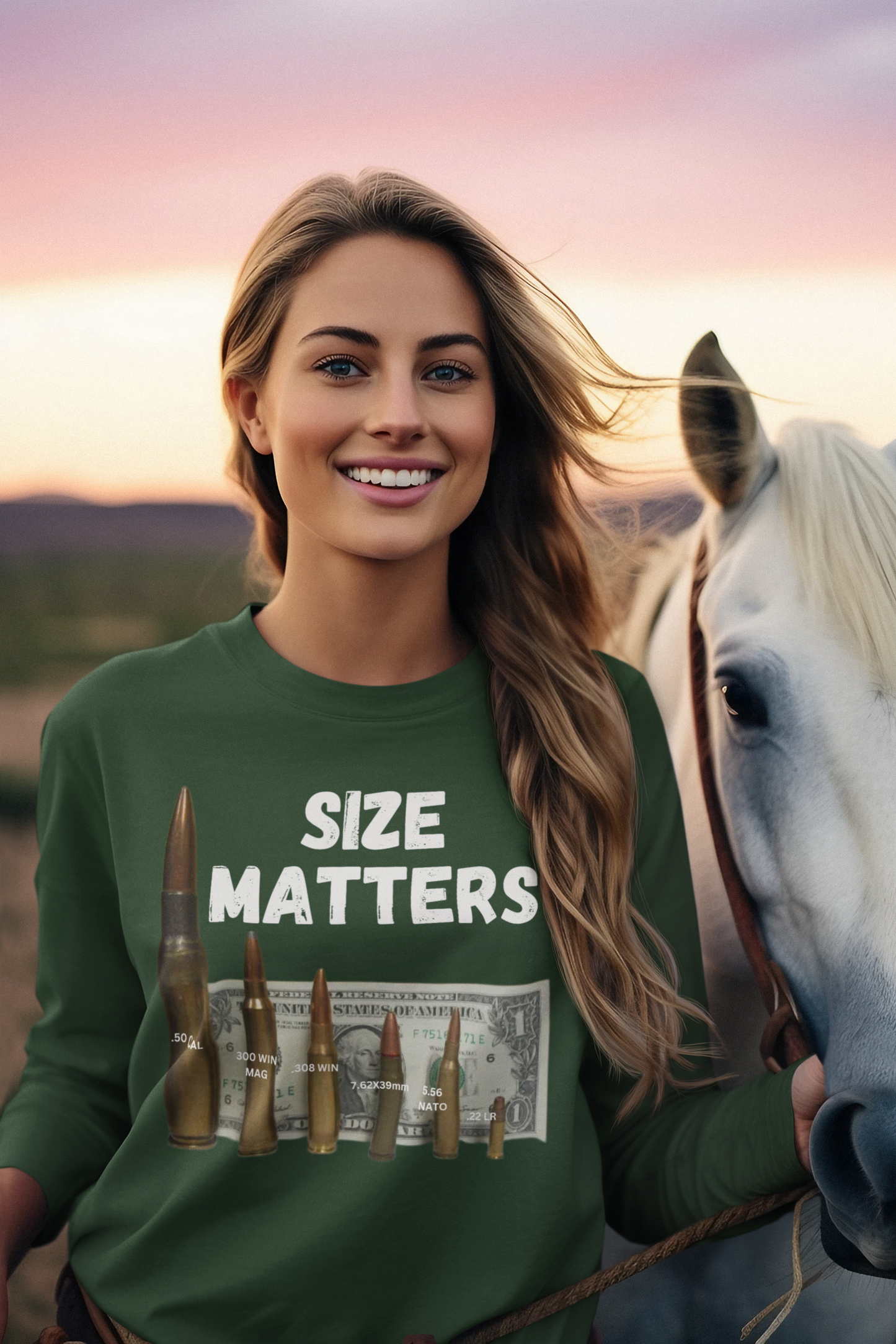 SIZE MATTERS Heavy Weight Patriotic Military Long Sleeve T-Shirt (S-2XL):  Women's Gildan 2400 - FREE SHIPPING