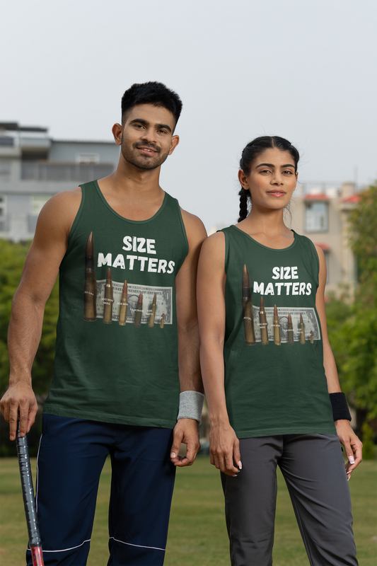 SIZE MATTERS Medium Weight Patriotic Military Tank Top (S-2XL):  Men's & Women's 5200 - FREE SHIPPING