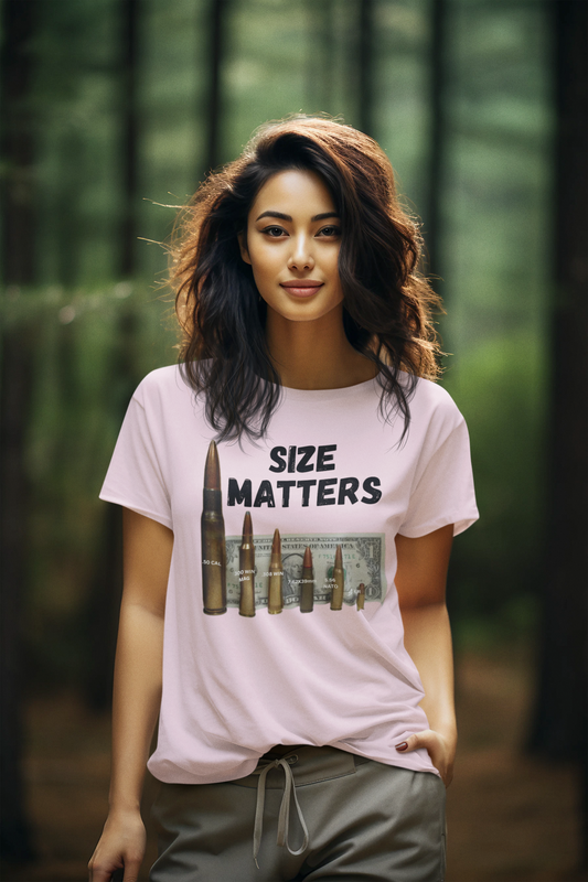 SIZE MATTERS Semi-Fitted Patriotic T-Shirt (S-3XL):  Women's Gildan 5000L - FREE SHIPPING