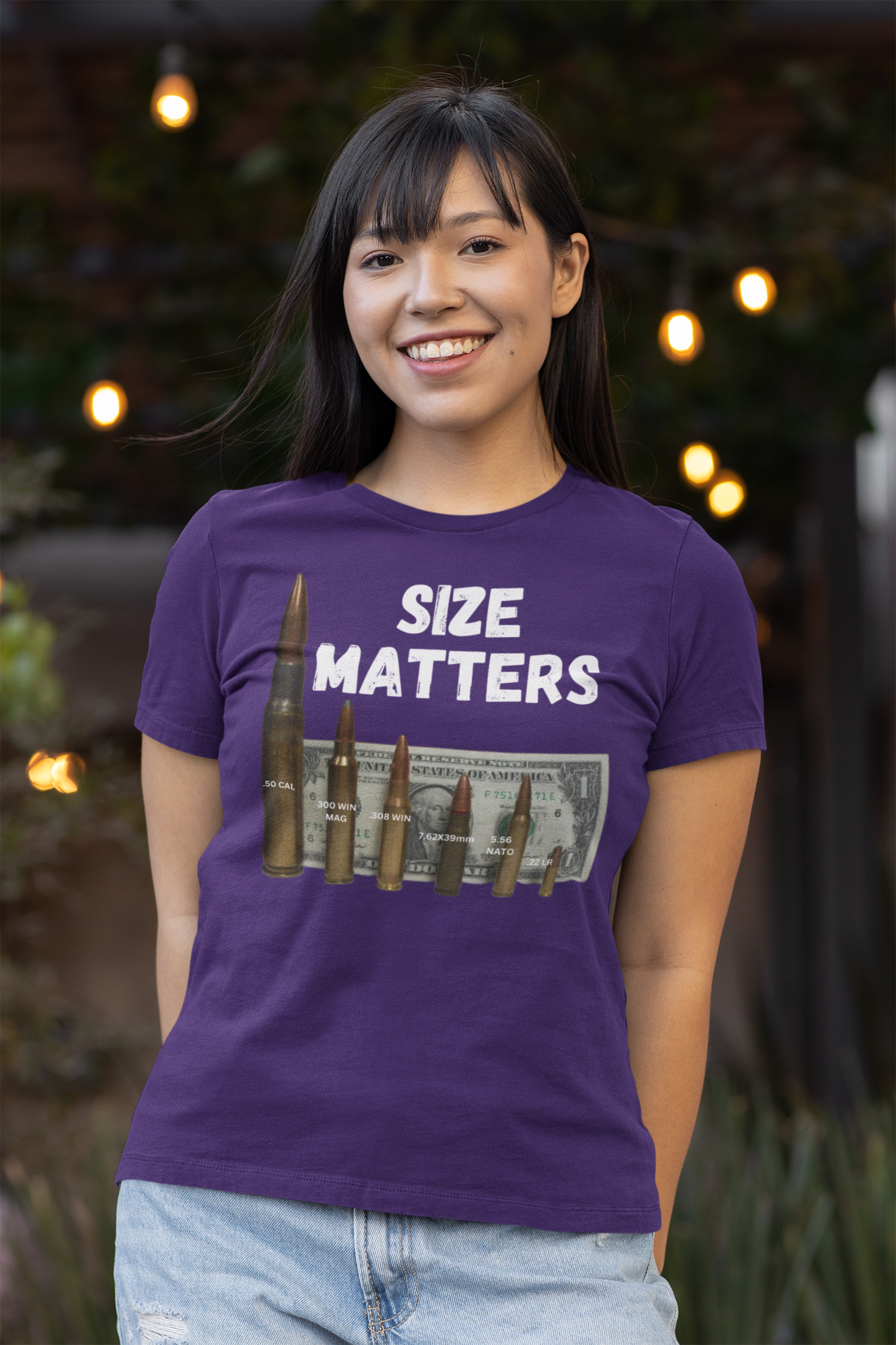 SIZE MATTERS Fitted Patriotic T-Shirt (S-2XL):  Women's Bella+Canvas 6004 - FREE SHIPPING