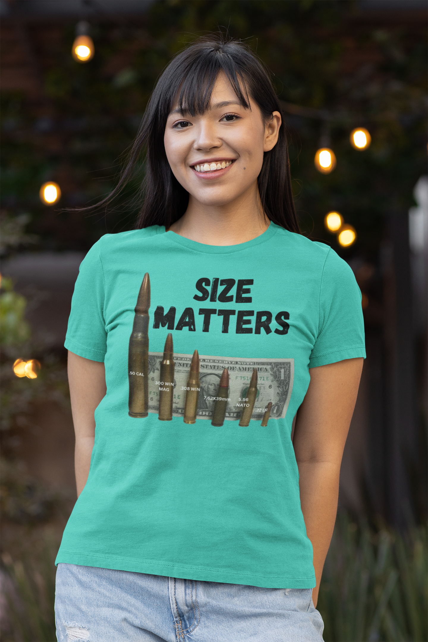 SIZE MATTERS Fitted Patriotic T-Shirt (S-2XL):  Women's Bella+Canvas 6004 - FREE SHIPPING