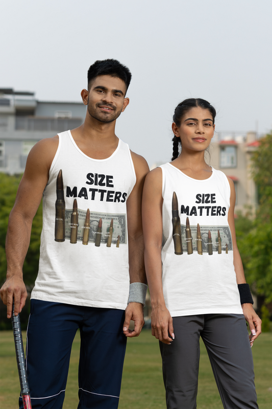 SIZE MATTERS Medium Weight Patriotic Military Tank Top (S-2XL):  Men's & Women's 5200 - FREE SHIPPING
