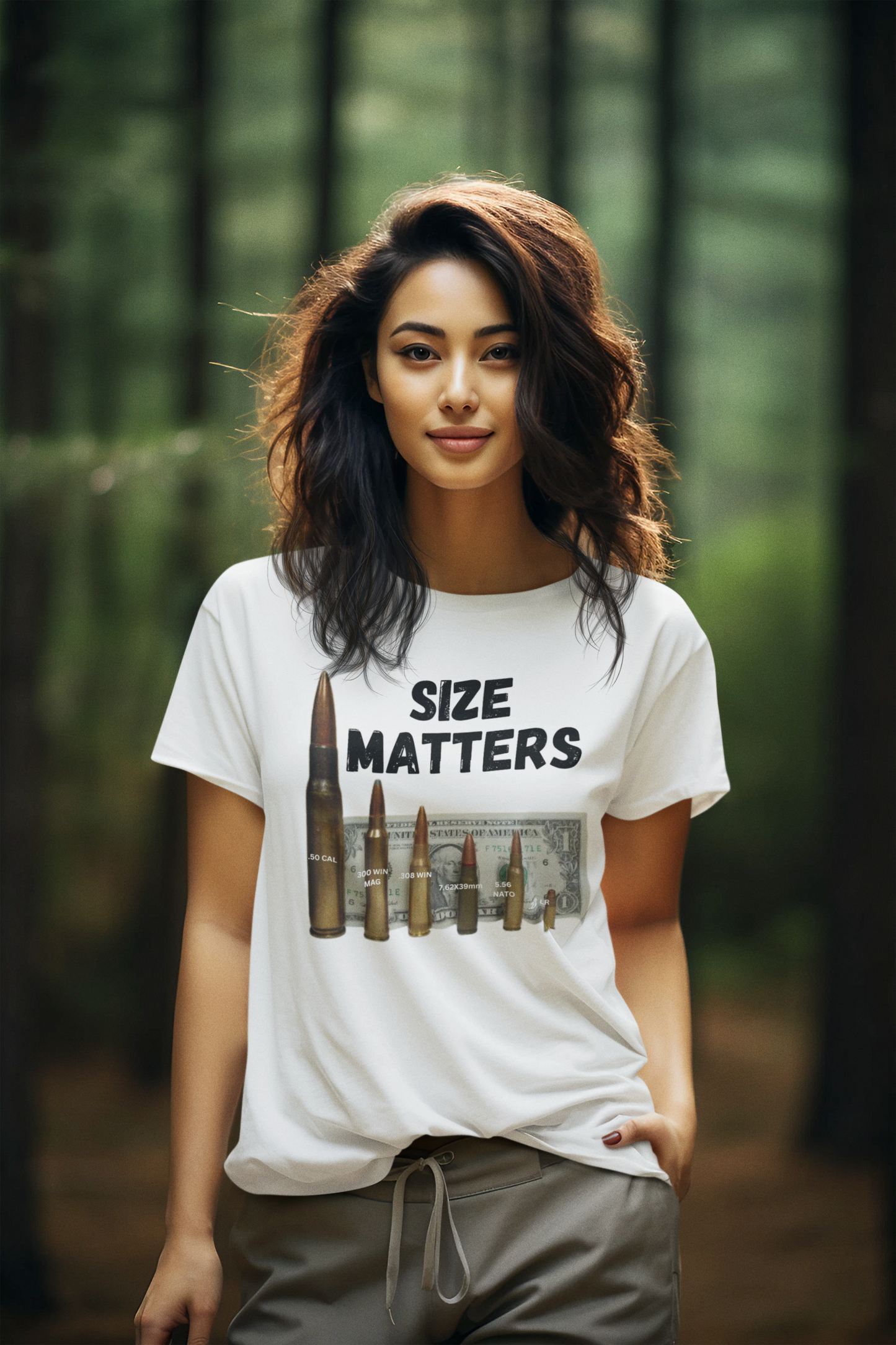SIZE MATTERS Semi-Fitted Patriotic T-Shirt (S-3XL):  Women's Gildan 5000L - FREE SHIPPING