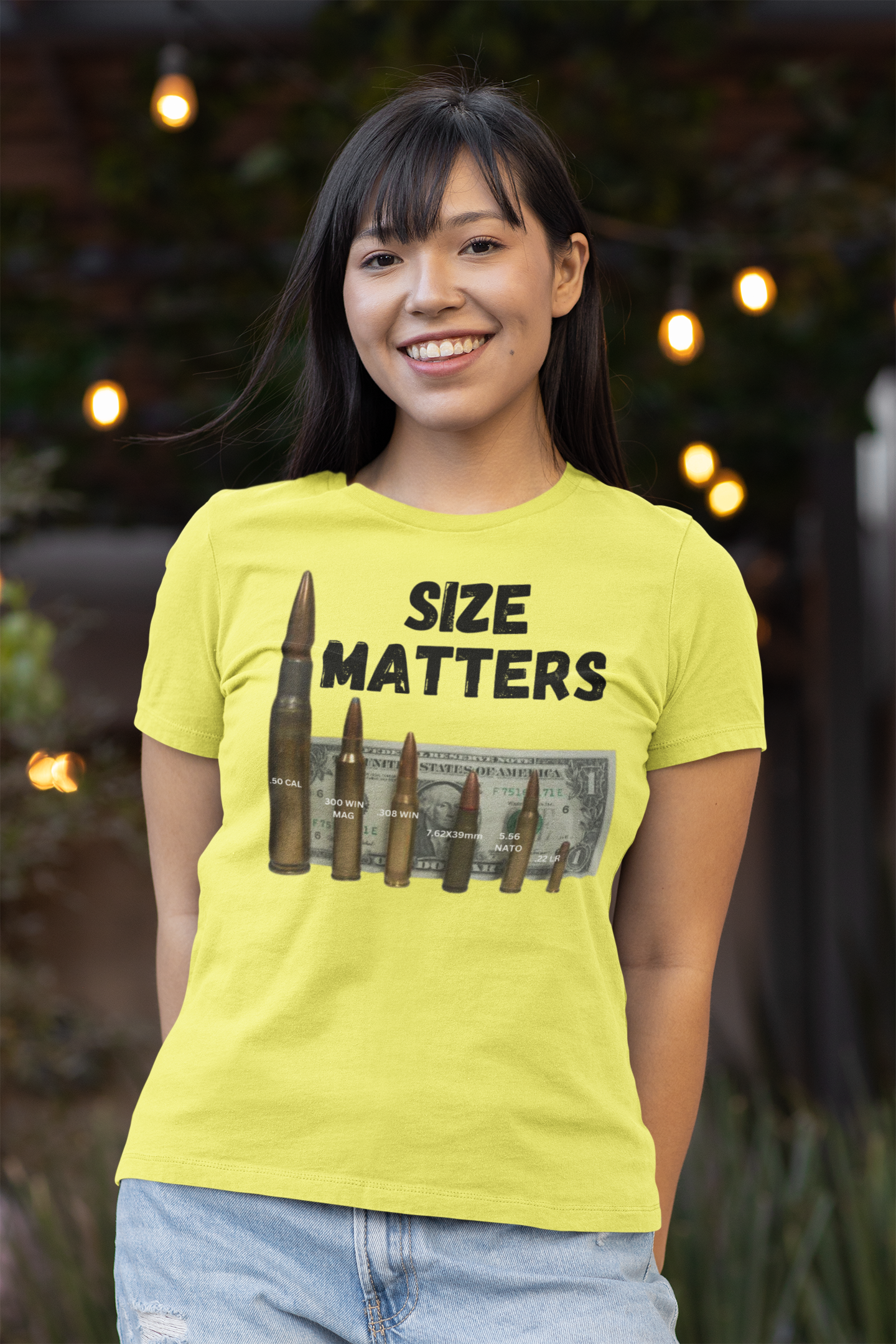 SIZE MATTERS Fitted Patriotic T-Shirt (S-2XL):  Women's Bella+Canvas 6004 - FREE SHIPPING