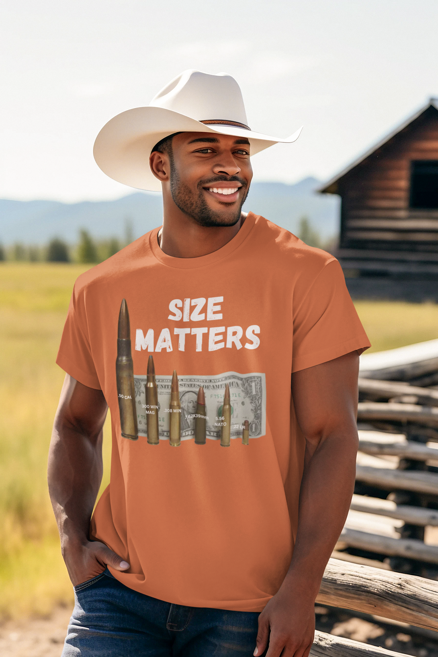 SIZE MATTERS Patriotic T-Shirt (S-5XL):  Men's Medium Weight Gildan 5000 - FREE SHIPPING
