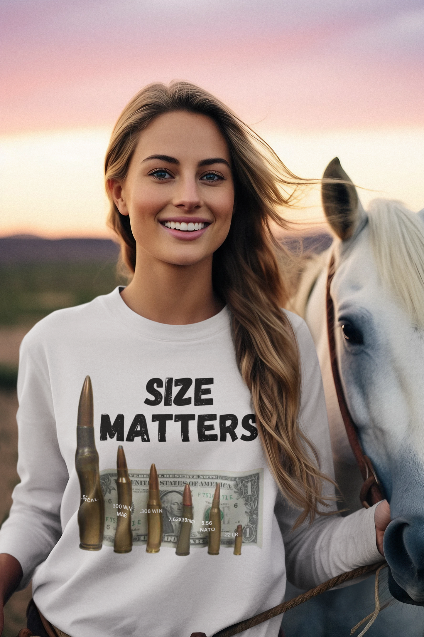 SIZE MATTERS Heavy Weight Patriotic Military Long Sleeve T-Shirt (S-2XL):  Women's Gildan 2400 - FREE SHIPPING