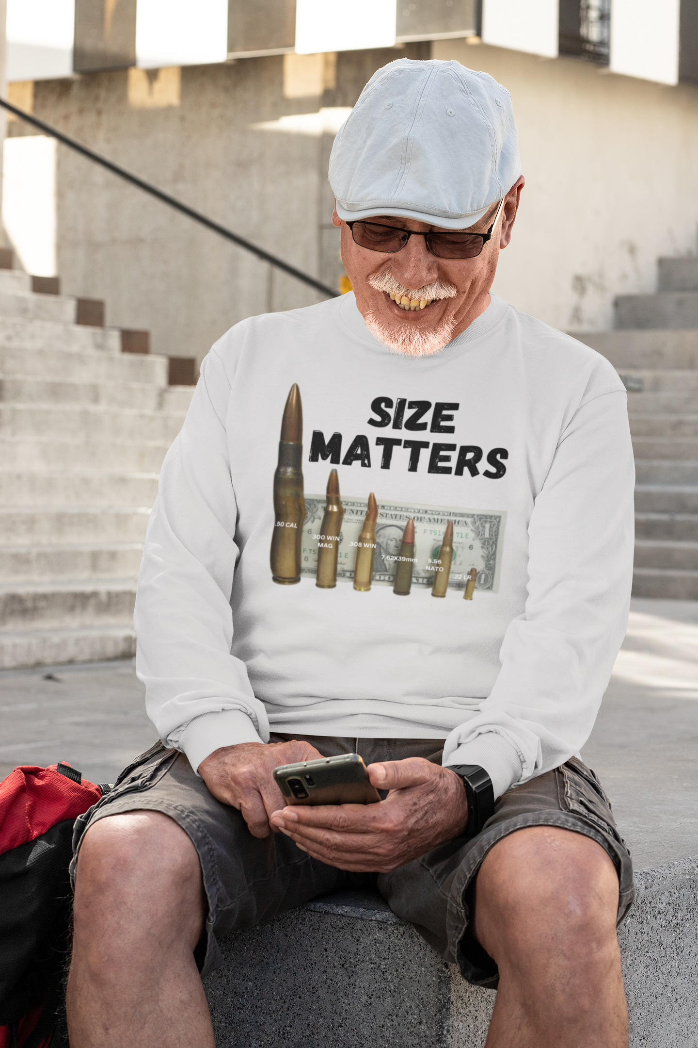 . SIZE MATTERS Heavy Weight Patriotic Military Long Sleeve T-Shirt (S-2XL):  Men's Gildan 2400 - FREE SHIPPING