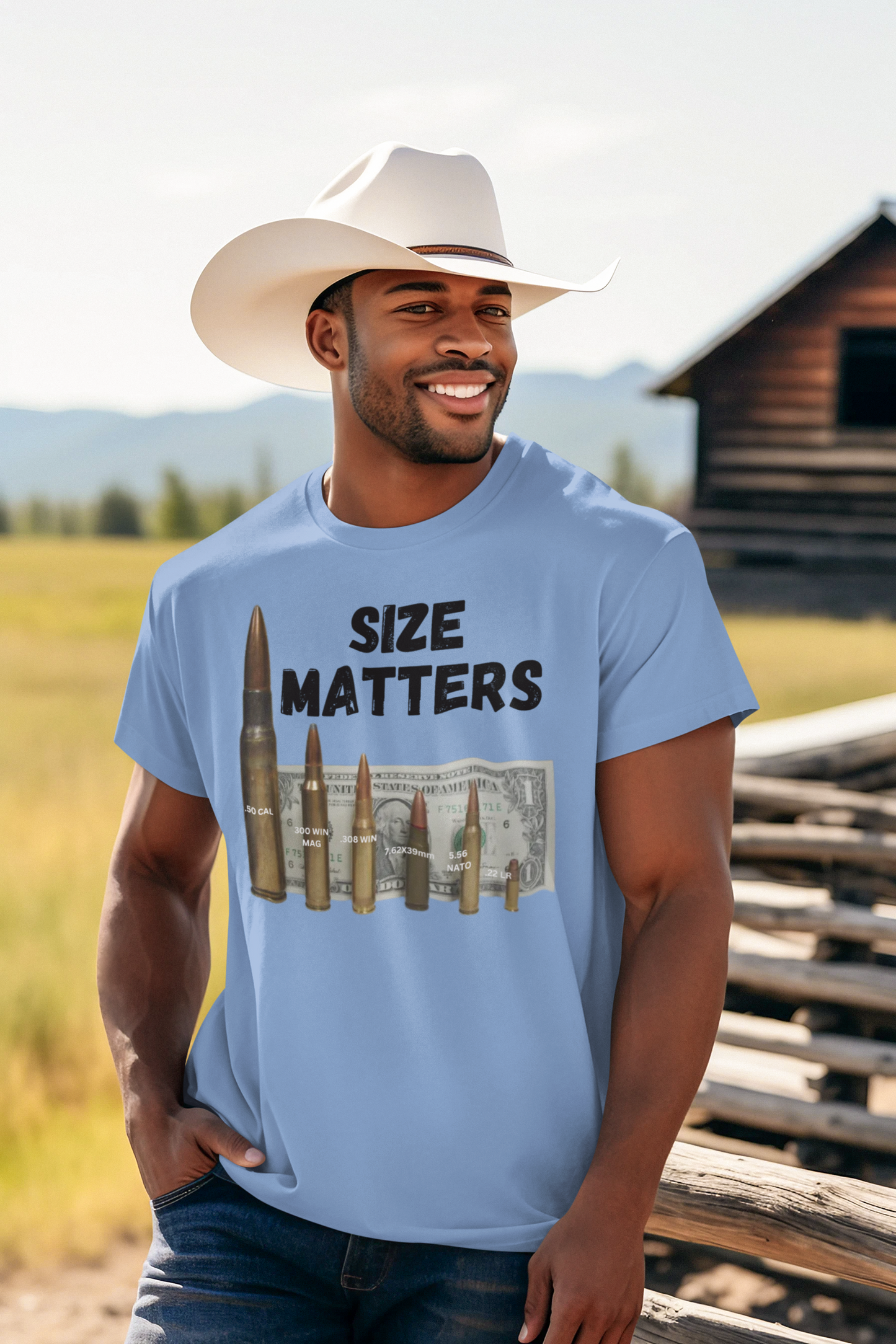 SIZE MATTERS Patriotic T-Shirt (S-5XL):  Men's Medium Weight Gildan 5000 - FREE SHIPPING