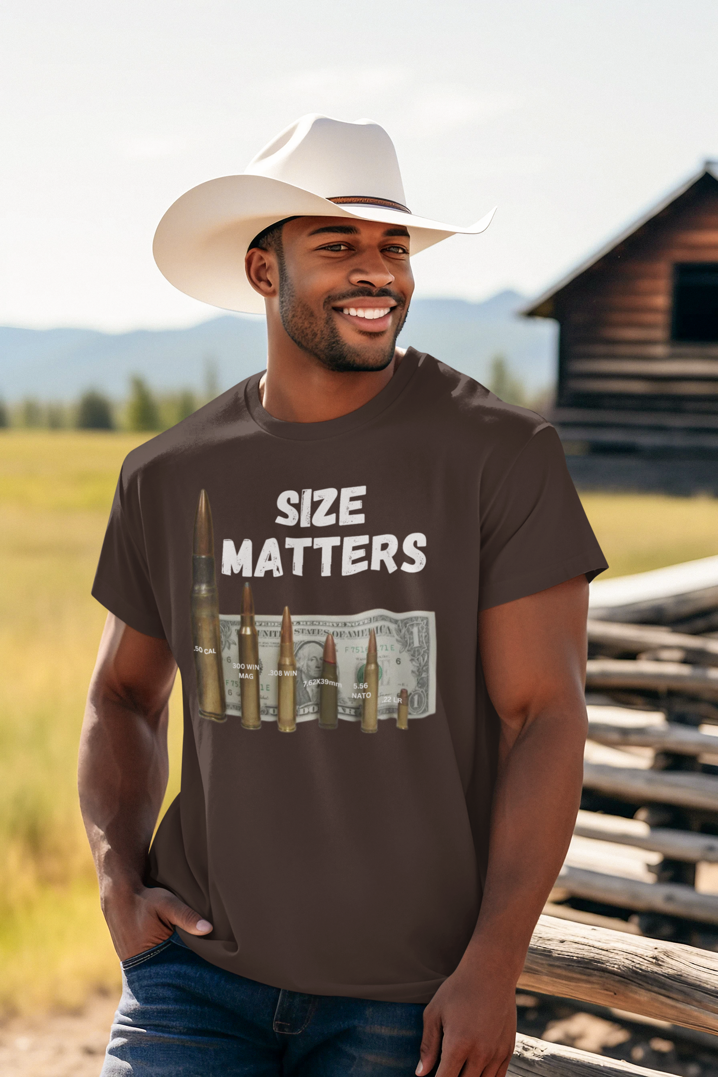 SIZE MATTERS Patriotic T-Shirt (S-5XL):  Men's Medium Weight Gildan 5000 - FREE SHIPPING