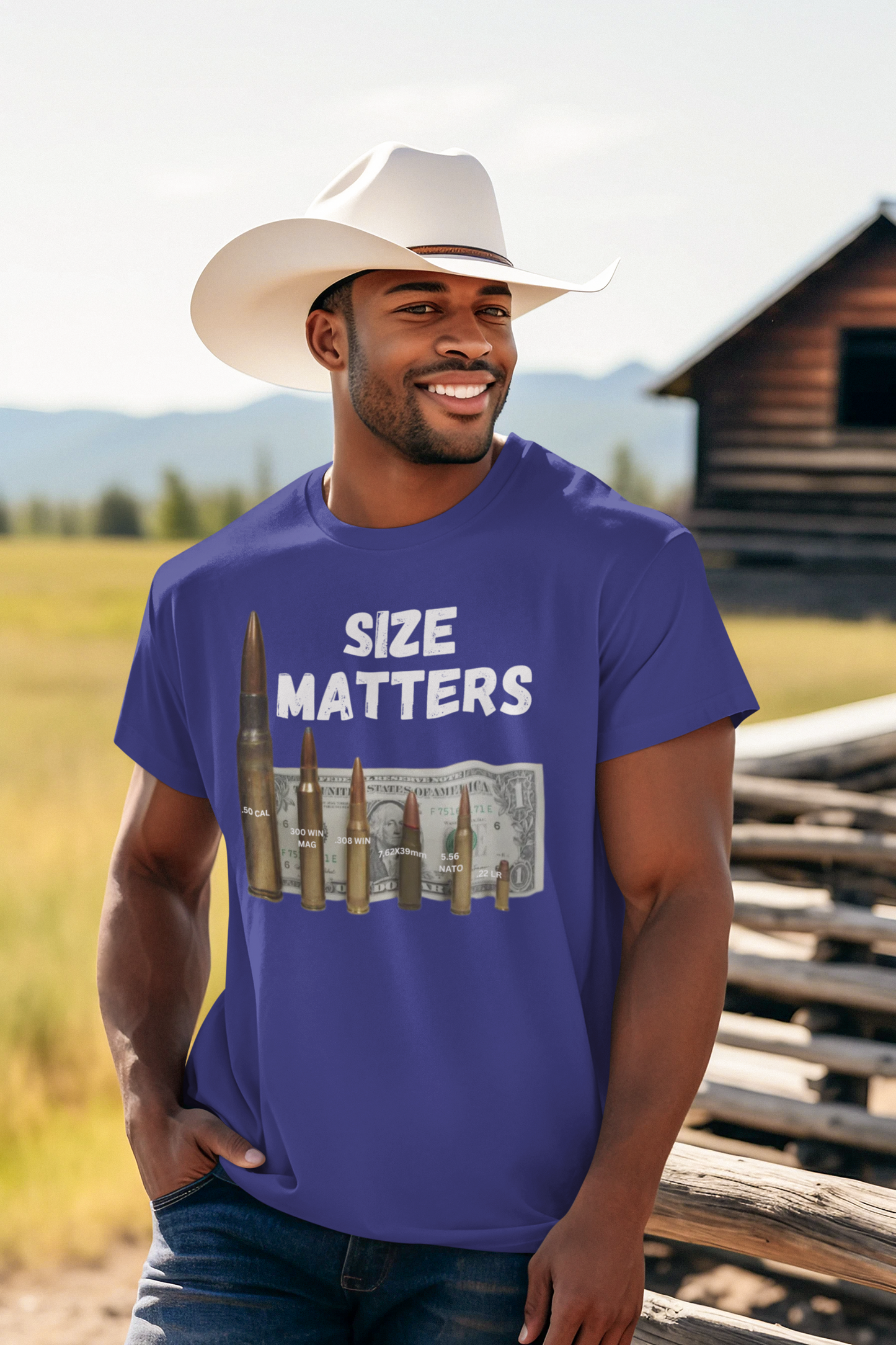 SIZE MATTERS Patriotic T-Shirt (S-5XL):  Men's Medium Weight Gildan 5000 - FREE SHIPPING